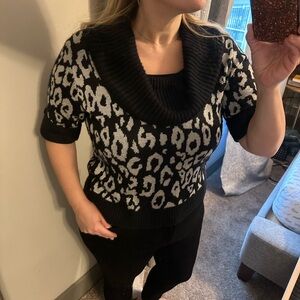 Ruby Rd. Favorites Cowl Neck Petite Animal Print Short Sleeved Sweater